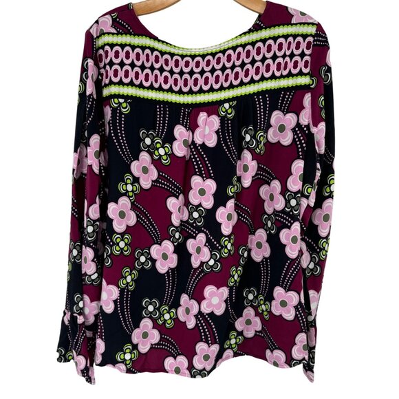 Crown and Ivy Womens Long Sleeve Blouse top size XL Burgundy pink floral BoHo - Picture 9 of 9